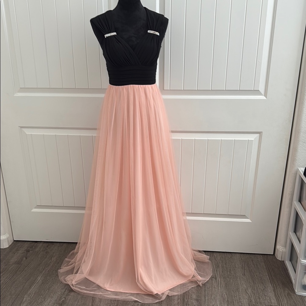Blondie Nites Elegant Black and Soft Pink Gown